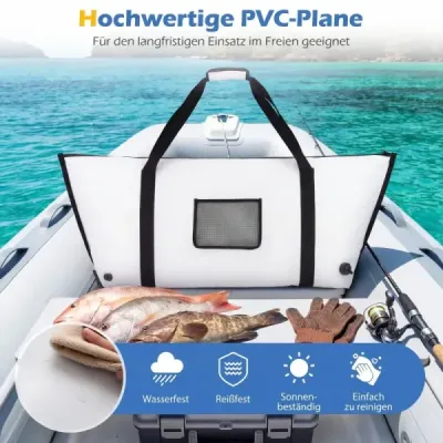 122 cm izolovaná taška na ryby z PVC, nepropustná, chladicí, 24hodinový vypouštěcí ventil, na rybaření, bílá