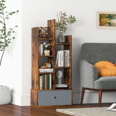 7-patrová otevřená knihovna se zásuvkou 53 x 24 x 118 cm hnědá