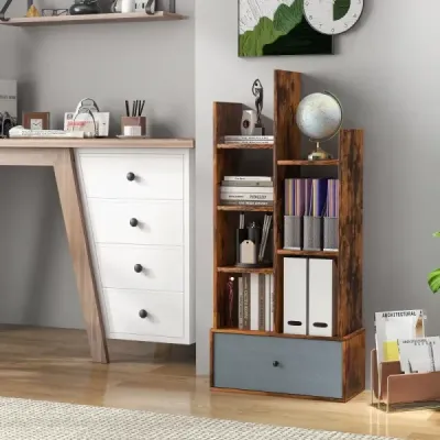 7-patrová otevřená knihovna se zásuvkou 53 x 24 x 118 cm hnědá