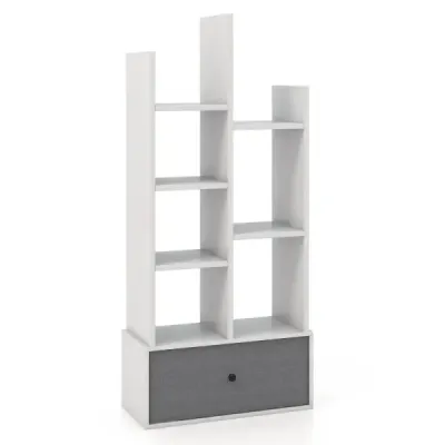 7-patrová otevřená knihovna se zásuvkou 53 x 24 x 118 cm bílá