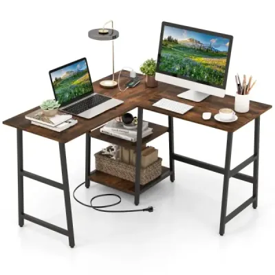 Schreibtisch L-Form Eckschreibtisch mit Steckdosen & USB-Anschlüssen 120 x 120 x 75 cm Rustikalbraun