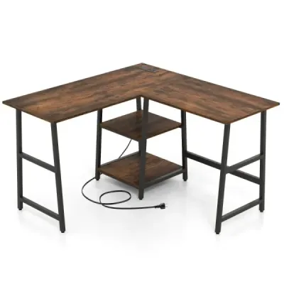 Schreibtisch L-Form Eckschreibtisch mit Steckdosen & USB-Anschlüssen 120 x 120 x 75 cm Rustikalbraun