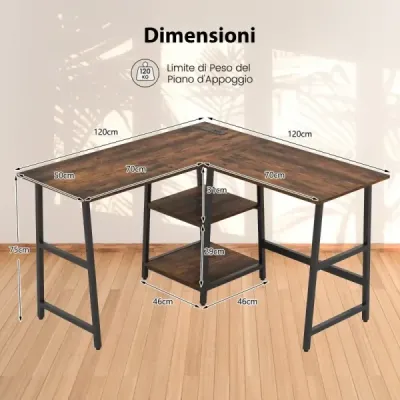 Schreibtisch L-Form Eckschreibtisch mit Steckdosen & USB-Anschlüssen 120 x 120 x 75 cm Rustikalbraun