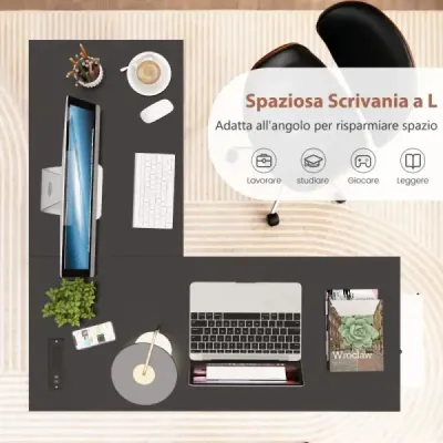 Schreibtisch L-Form Eckschreibtisch mit Steckdosen & USB-Anschlüssen 120 x 120 x 75 cm Schwarz