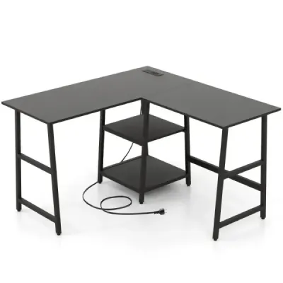 Schreibtisch L-Form Eckschreibtisch mit Steckdosen & USB-Anschlüssen 120 x 120 x 75 cm Schwarz
