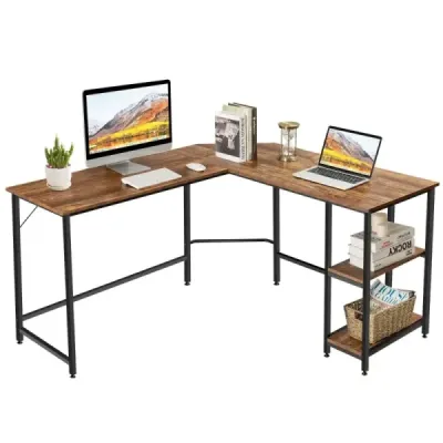 Psací stůl ve tvaru L pro domácí kancelář se 2 policemi 138 x 138 x 75,5 cm kávově hnědý + černý