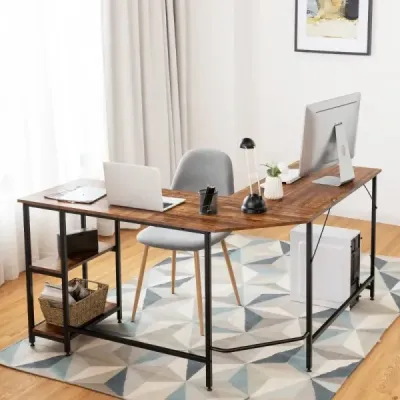 Psací stůl ve tvaru L pro domácí kancelář se 2 policemi 138 x 138 x 75,5 cm kávově hnědý + černý