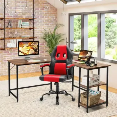Psací stůl ve tvaru L pro domácí kancelář se 2 policemi 138 x 138 x 75,5 cm kávově hnědý + černý