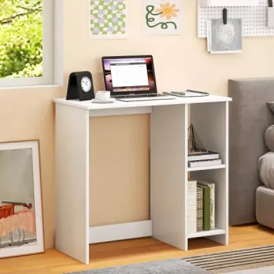 Malý psací stůl se 2 přihrádkami Počítačový stůl Kancelářský stůl PC stůl 80 x 40 x 74 cm Bílý