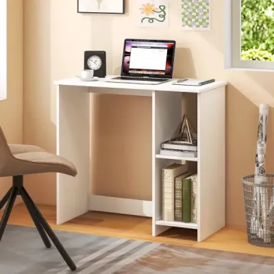 Malý psací stůl se 2 přihrádkami Počítačový stůl Kancelářský stůl PC stůl 80 x 40 x 74 cm Bílý