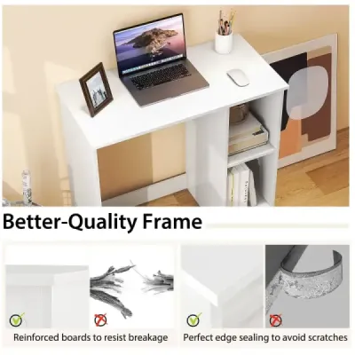 Malý psací stůl se 2 přihrádkami Počítačový stůl Kancelářský stůl PC stůl 80 x 40 x 74 cm Bílý