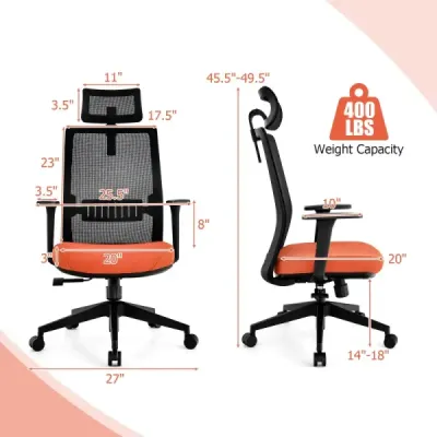 Ergonomická kancelářská židle s opěradlem a bederní opěrkou a pohodlnou 3D opěrkou hlavy do 180 kg
