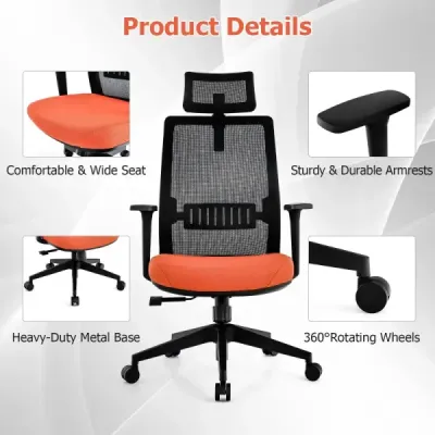 Ergonomická kancelářská židle s opěradlem a bederní opěrkou a pohodlnou 3D opěrkou hlavy do 180 kg