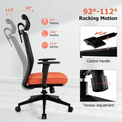 Ergonomická kancelářská židle s opěradlem a bederní opěrkou a pohodlnou 3D opěrkou hlavy do 180 kg