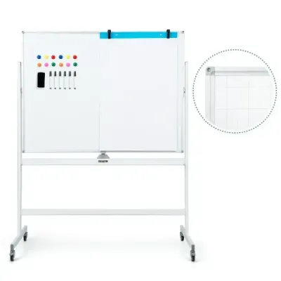 Oboustranná mobilní tabule s mřížkovým vzorem, stojanem a zásobníkem na pera 120 x 90 cm černá