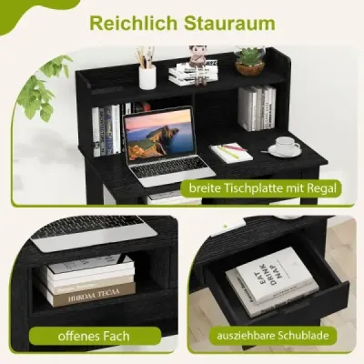 Psací stůl s elektrickými zásuvkami Malý počítačový stůl s horní deskou 95 x 56 x 109,5 cm Černý