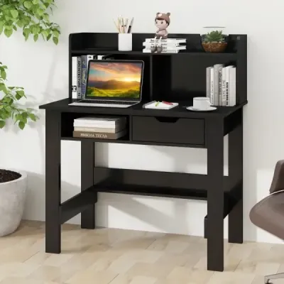 Psací stůl s elektrickými zásuvkami Malý počítačový stůl s horní deskou 95 x 56 x 109,5 cm Černý