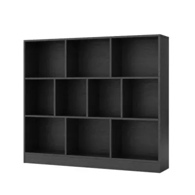 Tříúrovňová knihovna s 10 přihrádkami Stojící police Police z kostek Kancelářská police 120 x 24 x 104 cm Černá barva