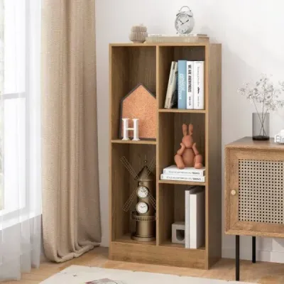 Regál na knihy s 5 přihrádkami Stojící regál Kostkový regál Kancelářský regál Úložný regál 50 x 24 x 104 cm Přírodní barva