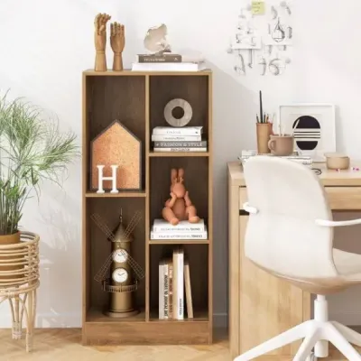 Regál na knihy s 5 přihrádkami Stojící regál Kostkový regál Kancelářský regál Úložný regál 50 x 24 x 104 cm Přírodní barva