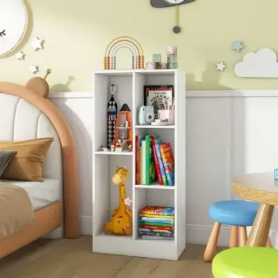 Regál s 5 přihrádkami Stojící regál Kostka Kancelářský regál Úložný regál do obývacího pokoje 50 x 24 x 104 cm Bílý