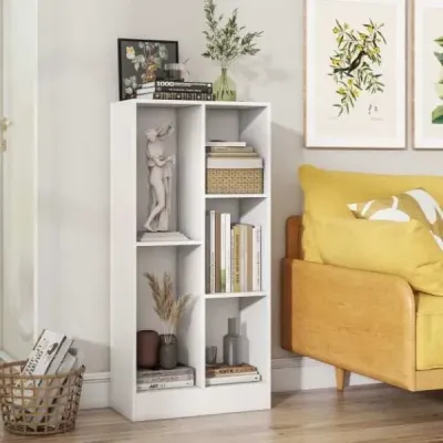 Regál s 5 přihrádkami Stojící regál Kostka Kancelářský regál Úložný regál do obývacího pokoje 50 x 24 x 104 cm Bílý
