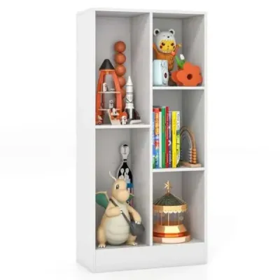 Regál s 5 přihrádkami Stojící regál Kostka Kancelářský regál Úložný regál do obývacího pokoje 50 x 24 x 104 cm Bílý