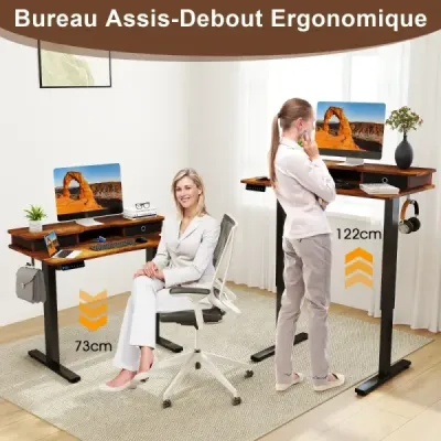Výškově nastavitelný elektrický počítačový stůl Stojící stůl s podstavcem pro monitor 100 x 60 cm Hnědý