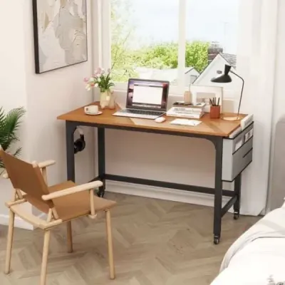 Stůl s kolečky Počítačový stůl s odnímatelnou látkovou taškou a háčkem na sluchátka 120 x 60 x 75 cm Příroda