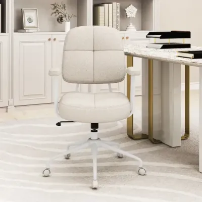 Kancelářská židle ergonomická otočná židle s područkami a kolečky počítačová židle čalouněná béžová