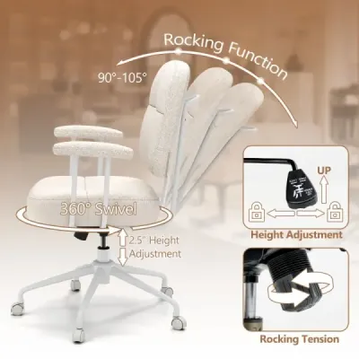 Kancelářská židle ergonomická otočná židle s područkami a kolečky počítačová židle čalouněná béžová