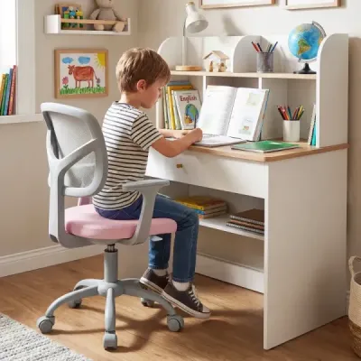 Ergonomická dětská židle k psacímu stolu s nastavitelnou výškou a samozamykacími kolečky, růžová