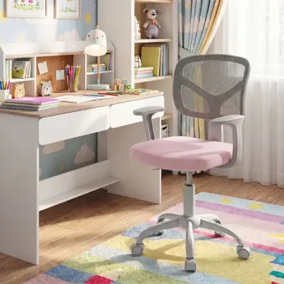 Ergonomická dětská židle k psacímu stolu s nastavitelnou výškou a samozamykacími kolečky, růžová