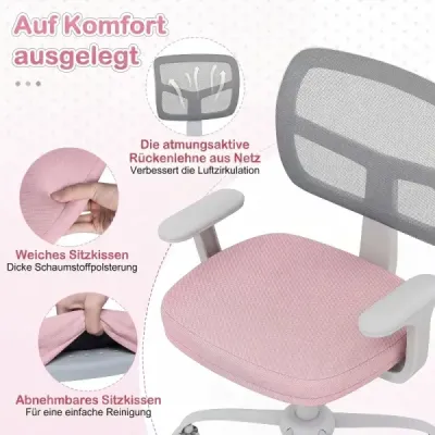 Ergonomická dětská židle k psacímu stolu s nastavitelnou výškou a samozamykacími kolečky, růžová