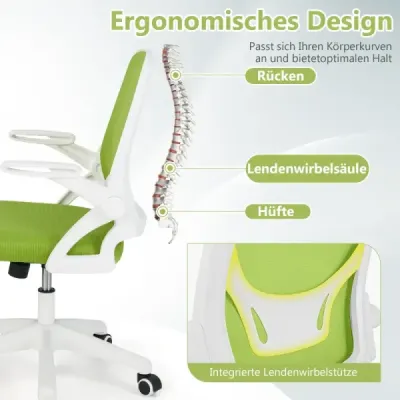 Ergonomická kancelářská židle se skládacími područkami a houpací funkcí. Kancelářská židle zelená.