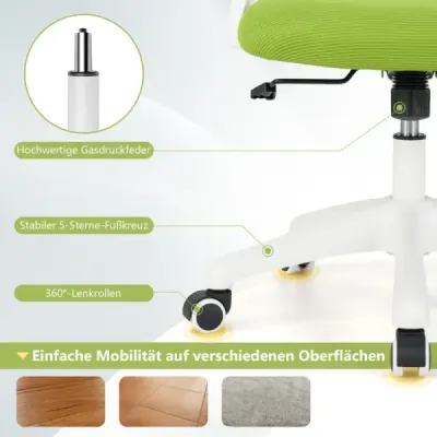 Ergonomická kancelářská židle se skládacími područkami a houpací funkcí. Kancelářská židle zelená.