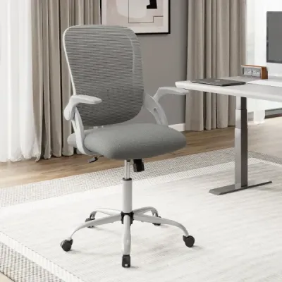 Ergonomická kancelářská židle se skládacími područkami a houpací funkcí, počítačová židle, šedá