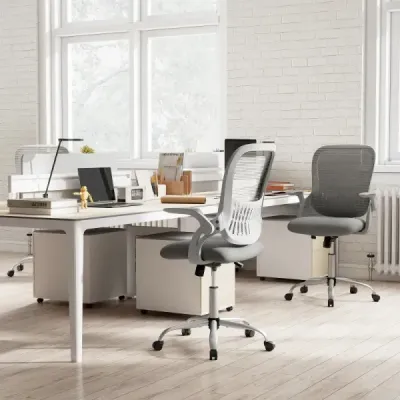 Ergonomická kancelářská židle se skládacími područkami a houpací funkcí, počítačová židle, šedá