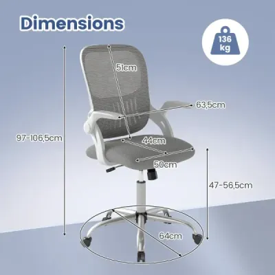 Ergonomická kancelářská židle se skládacími područkami a houpací funkcí, počítačová židle, šedá