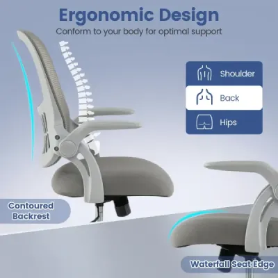 Ergonomická kancelářská židle se skládacími područkami a houpací funkcí, počítačová židle, šedá