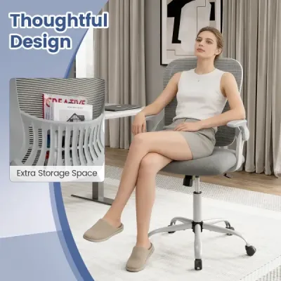 Ergonomická kancelářská židle se skládacími područkami a houpací funkcí, počítačová židle, šedá