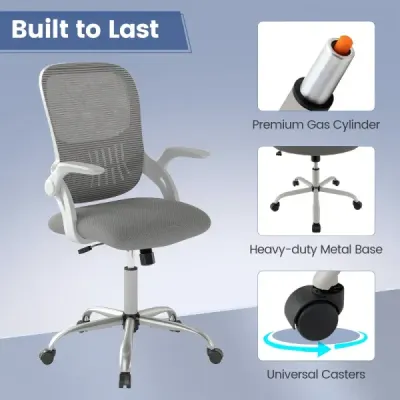 Ergonomická kancelářská židle se skládacími područkami a houpací funkcí, počítačová židle, šedá
