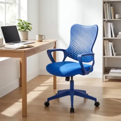 Ergonomická kancelářská židle s prodyšným síťovaným opěradlem, výškově nastavitelná otočná židle, modrá
