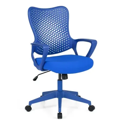 Ergonomická kancelářská židle s prodyšným síťovaným opěradlem, výškově nastavitelná otočná židle, modrá