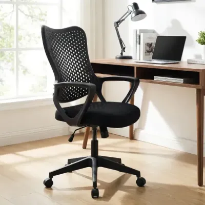 Ergonomická kancelářská židle s prodyšným síťovaným opěradlem, výškově nastavitelná otočná židle, černá