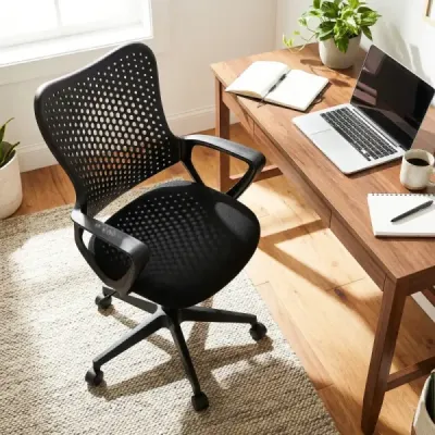 Ergonomická kancelářská židle s prodyšným síťovaným opěradlem, výškově nastavitelná otočná židle, černá
