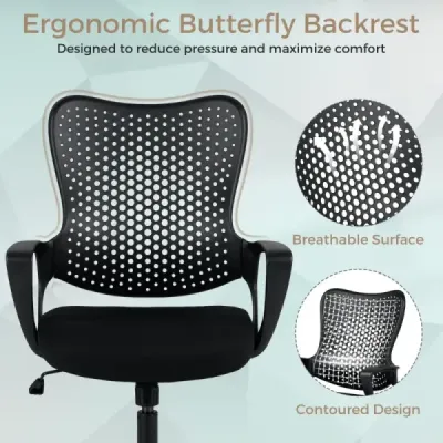 Ergonomická kancelářská židle s prodyšným síťovaným opěradlem, výškově nastavitelná otočná židle, černá