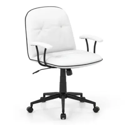 Ergonomická kancelářská židle, kancelářská židle z umělé kůže s polstrovanými područkami a širokým sedákem, bílá