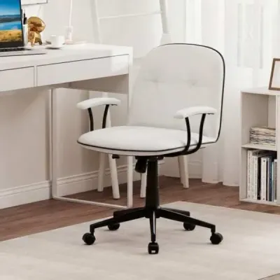 Ergonomická kancelářská židle, kancelářská židle z umělé kůže s polstrovanými područkami a širokým sedákem, bílá