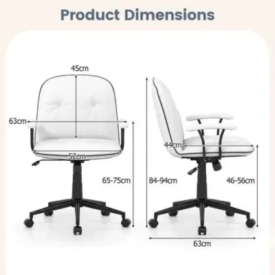 Ergonomická kancelářská židle, kancelářská židle z umělé kůže s polstrovanými područkami a širokým sedákem, bílá